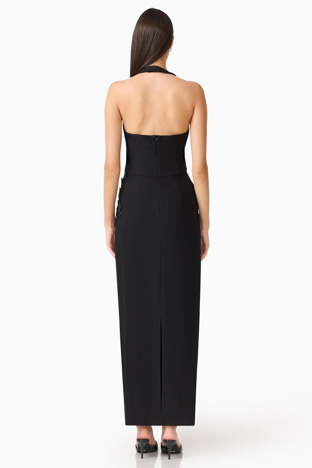 Odelia Beaded Halter Neck Gown in Black