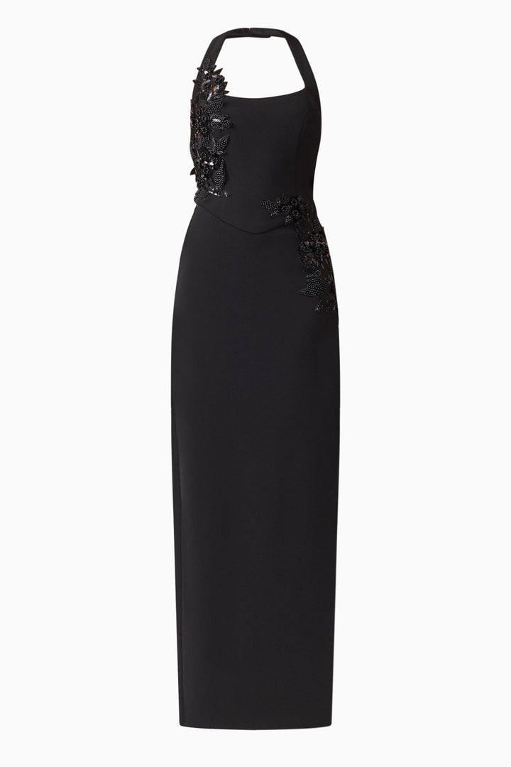 Odelia Beaded Halter Neck Gown in Black