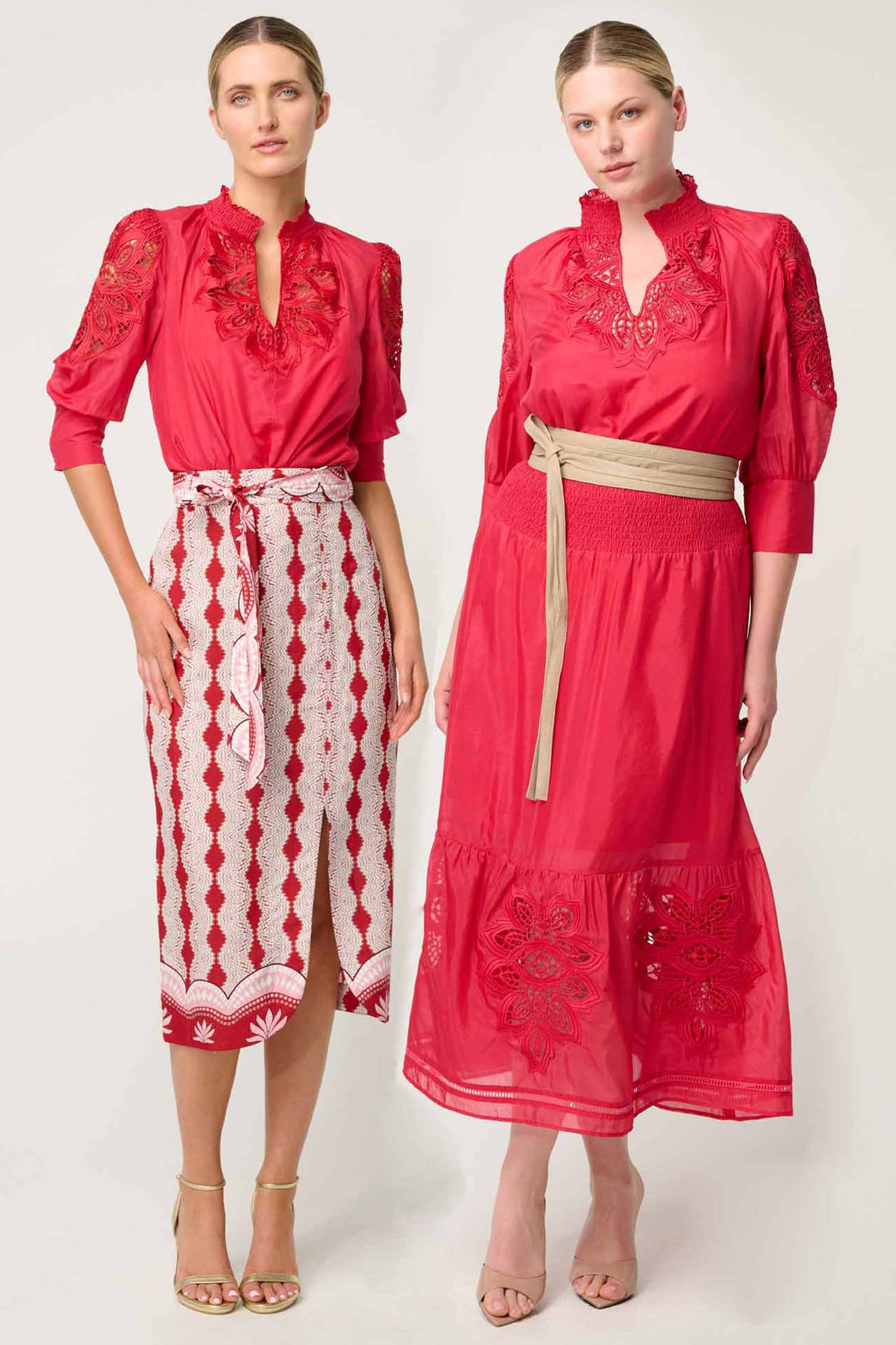 Oleander Lace Detail Blouse in Ruby