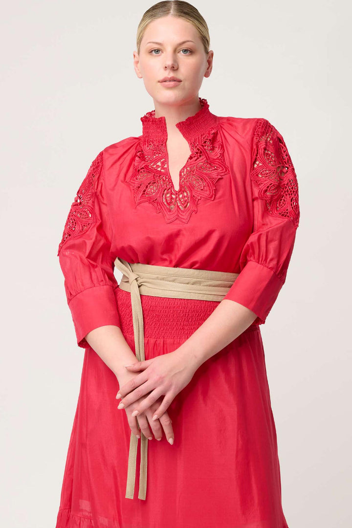 Oleander Lace Detail Blouse in Ruby