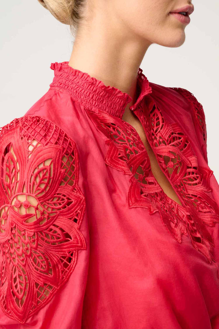 Oleander Lace Detail Blouse in Ruby