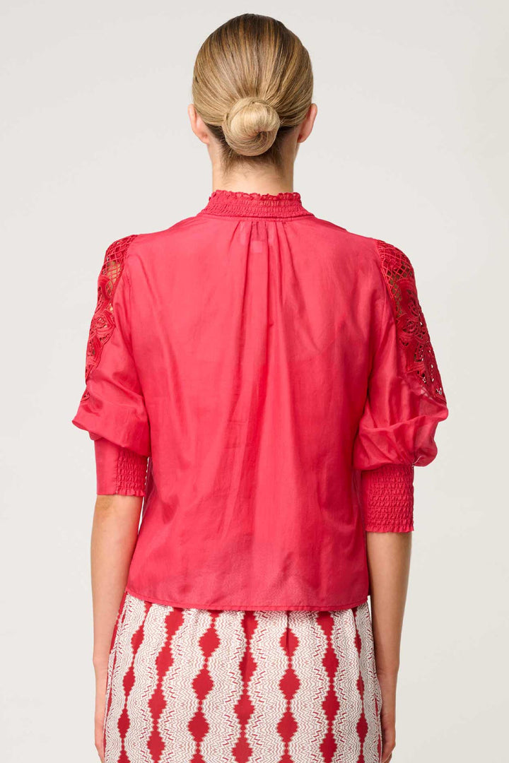 Oleander Lace Detail Blouse in Ruby