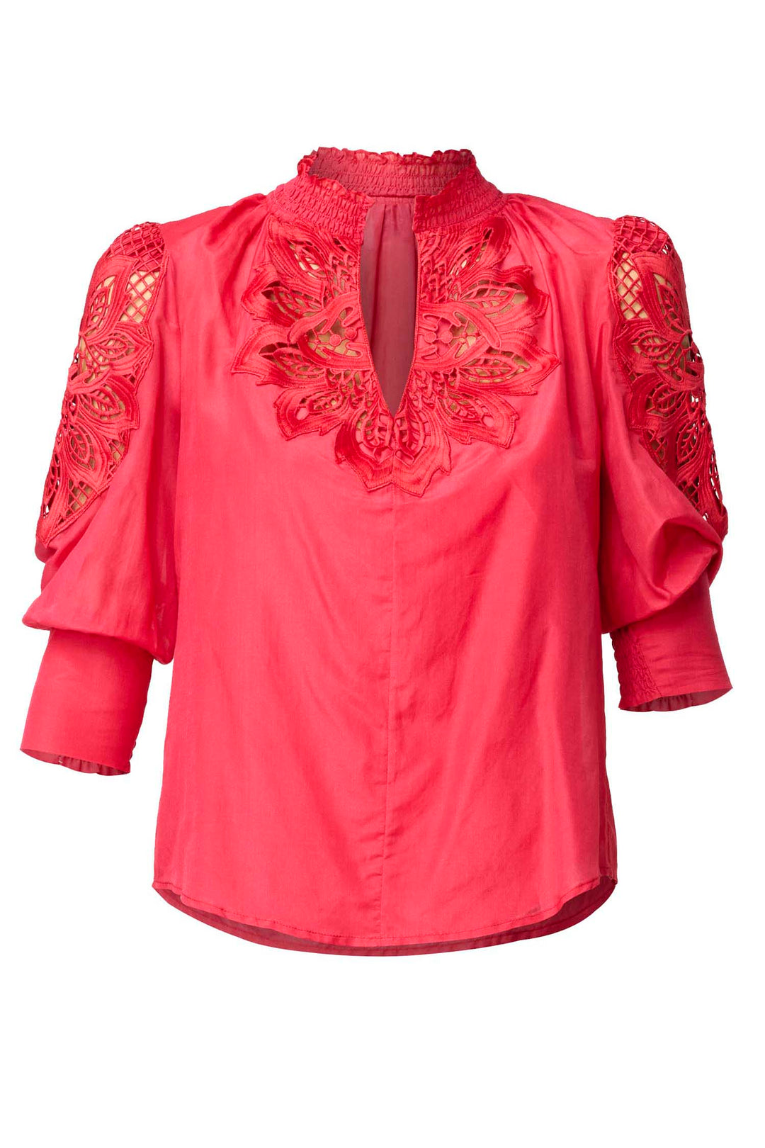 Oleander Lace Detail Blouse in Ruby