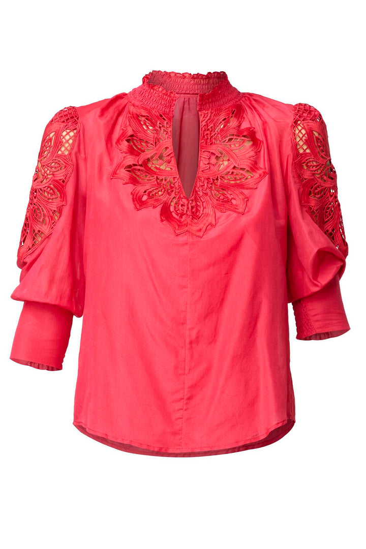 Oleander Lace Detail Blouse in Ruby