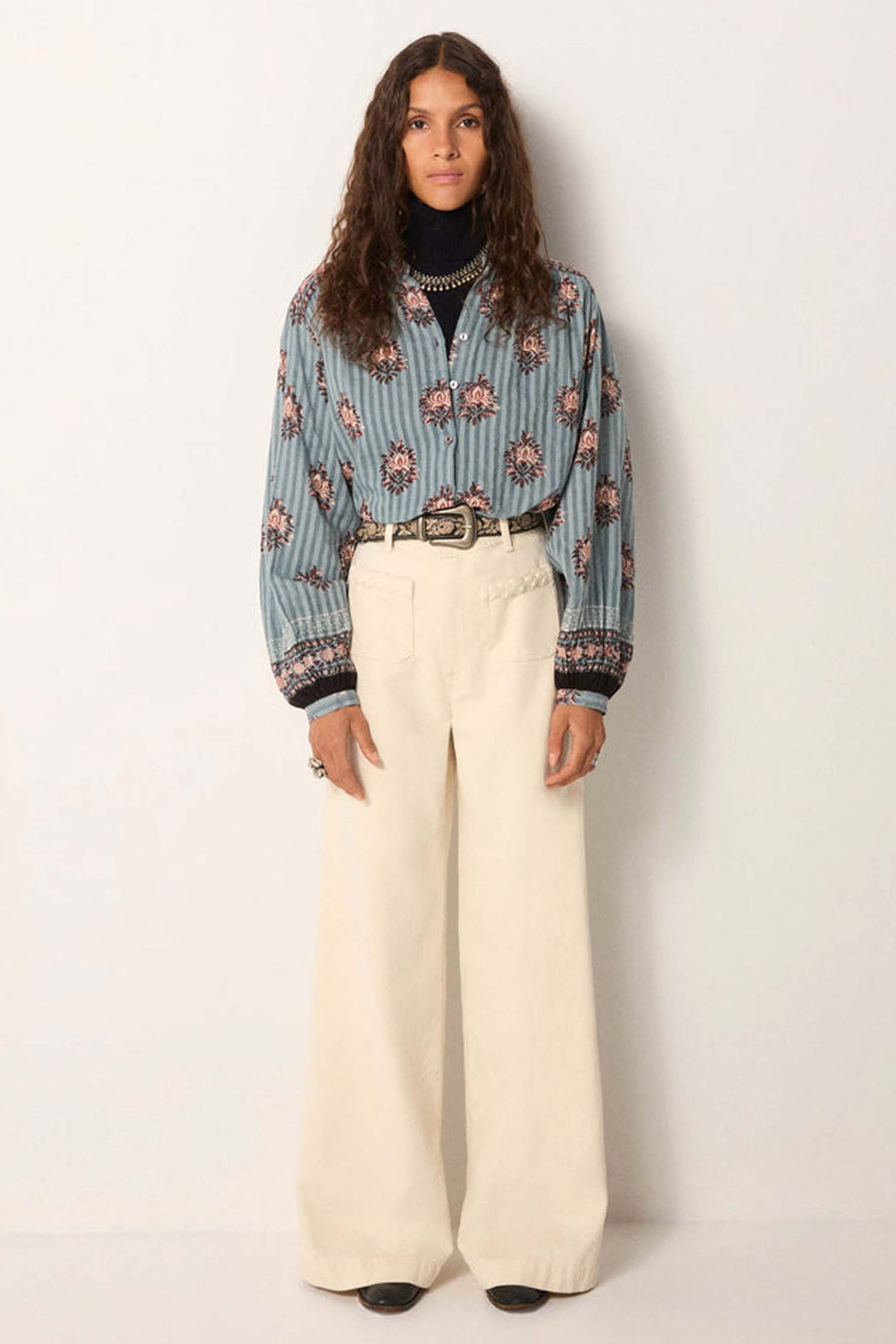 Omara Water Lillies Blouse in Cerulean Mist