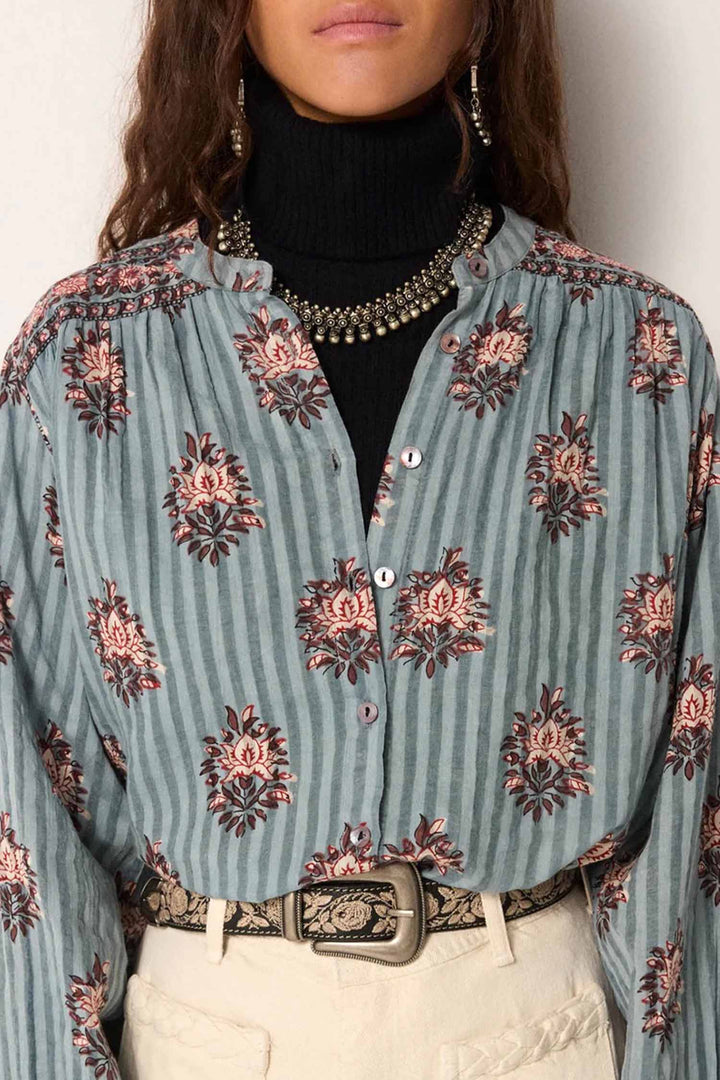 Omara Water Lillies Blouse in Cerulean Mist