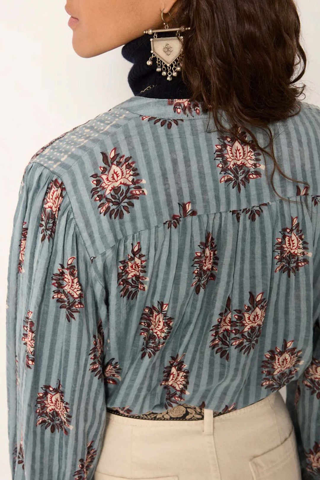 Omara Water Lillies Blouse in Cerulean Mist