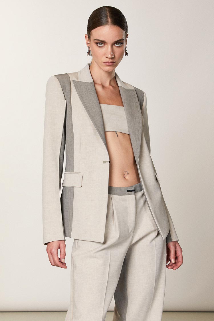 One Button Colourblock Blazer in Natural Mix