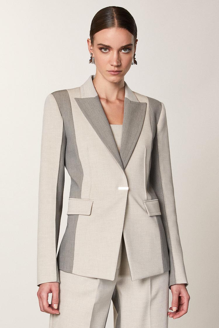 One Button Colourblock Blazer in Natural Mix