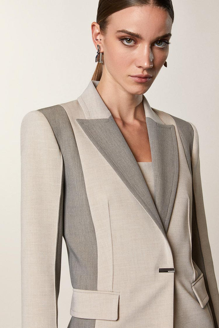 One Button Colourblock Blazer in Natural Mix