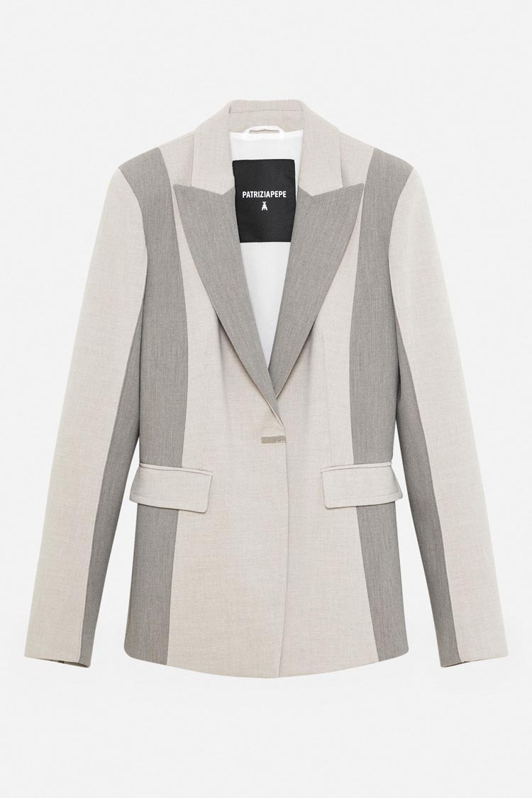 One Button Colourblock Blazer in Natural Mix