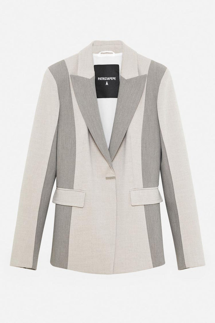 One Button Colourblock Blazer in Natural Mix