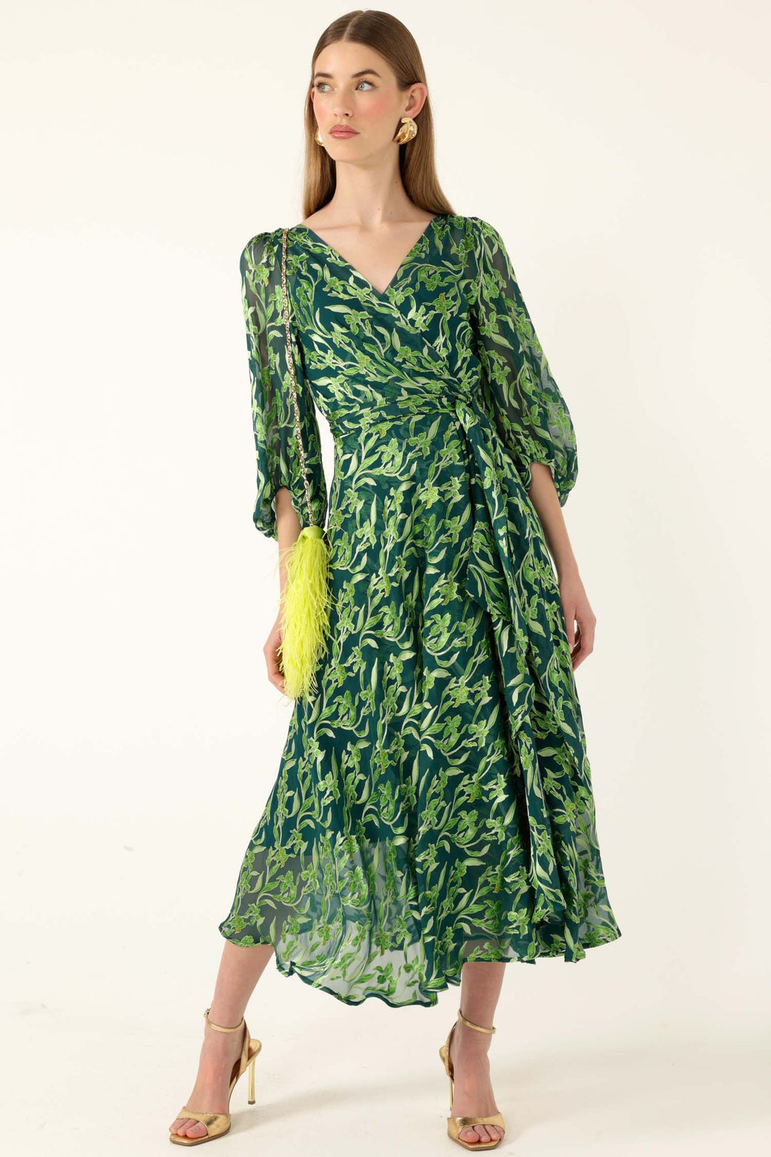Orchid Wrap Dress in Emerald