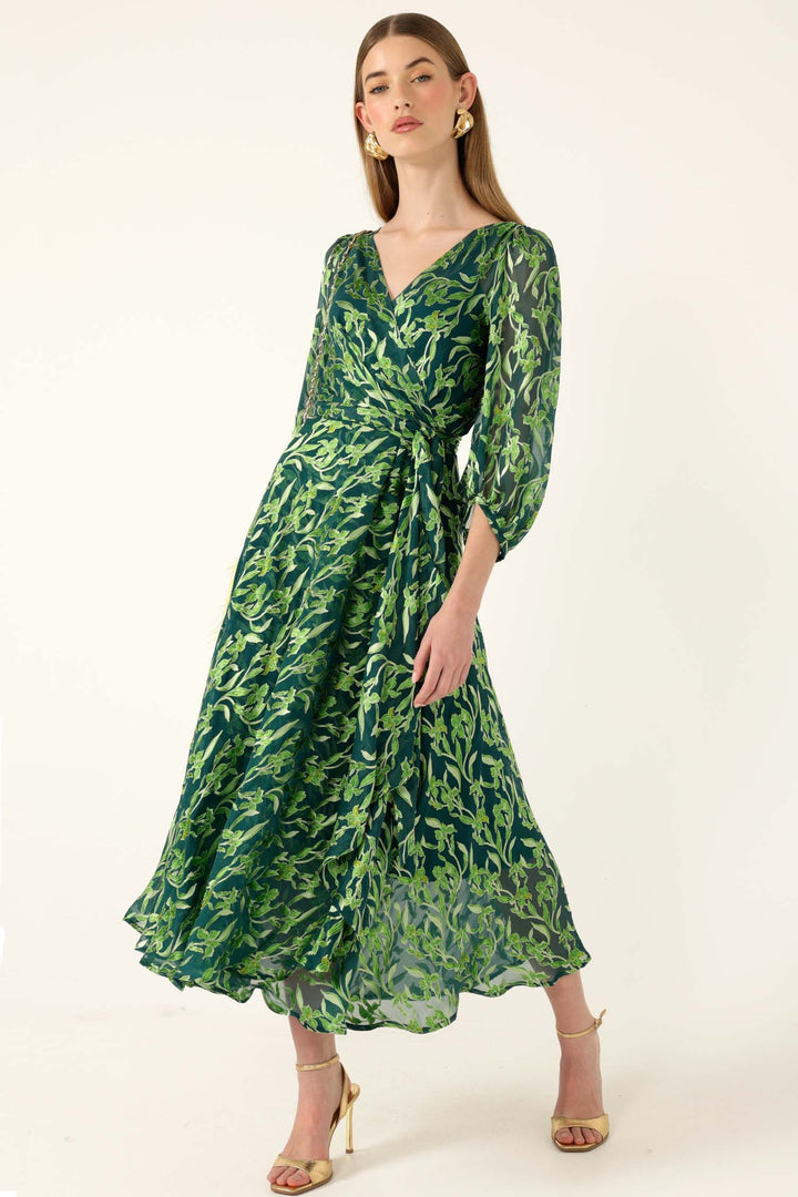 Orchid Wrap Dress in Emerald