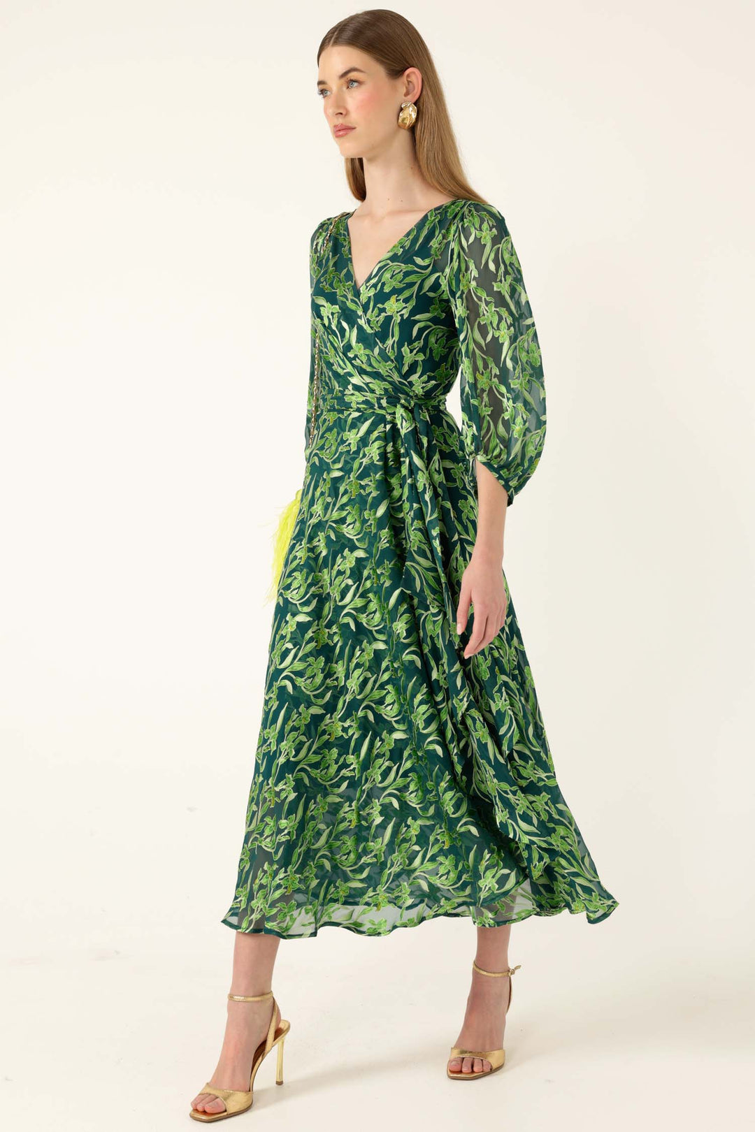 Orchid Wrap Dress in Emerald