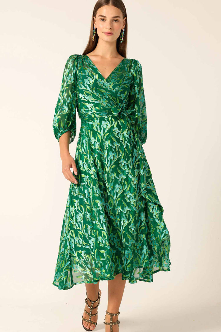 Orchid Wrap Dress in Green Botanical