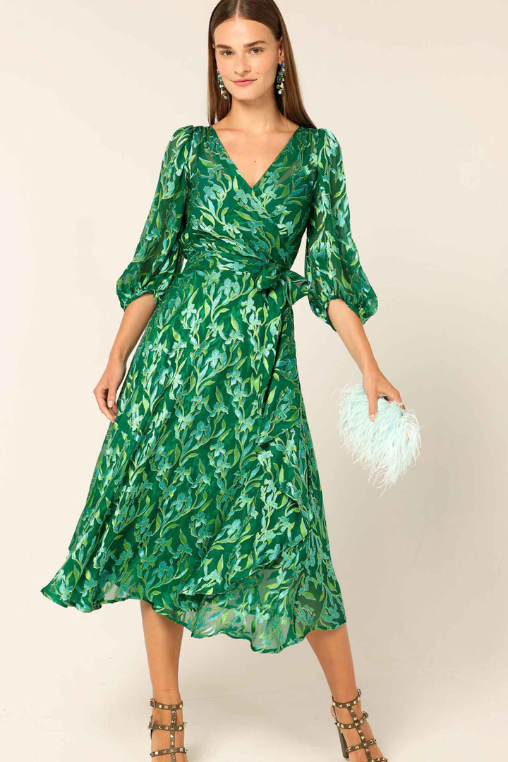 Orchid Wrap Dress in Green Botanical