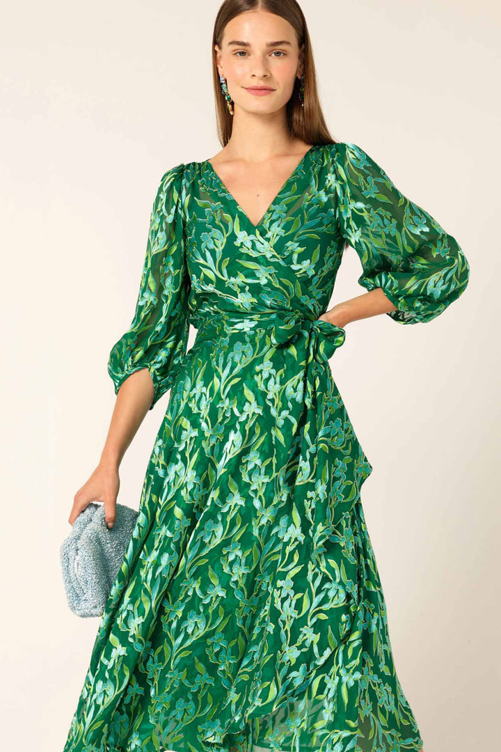 Orchid Wrap Dress in Green Botanical