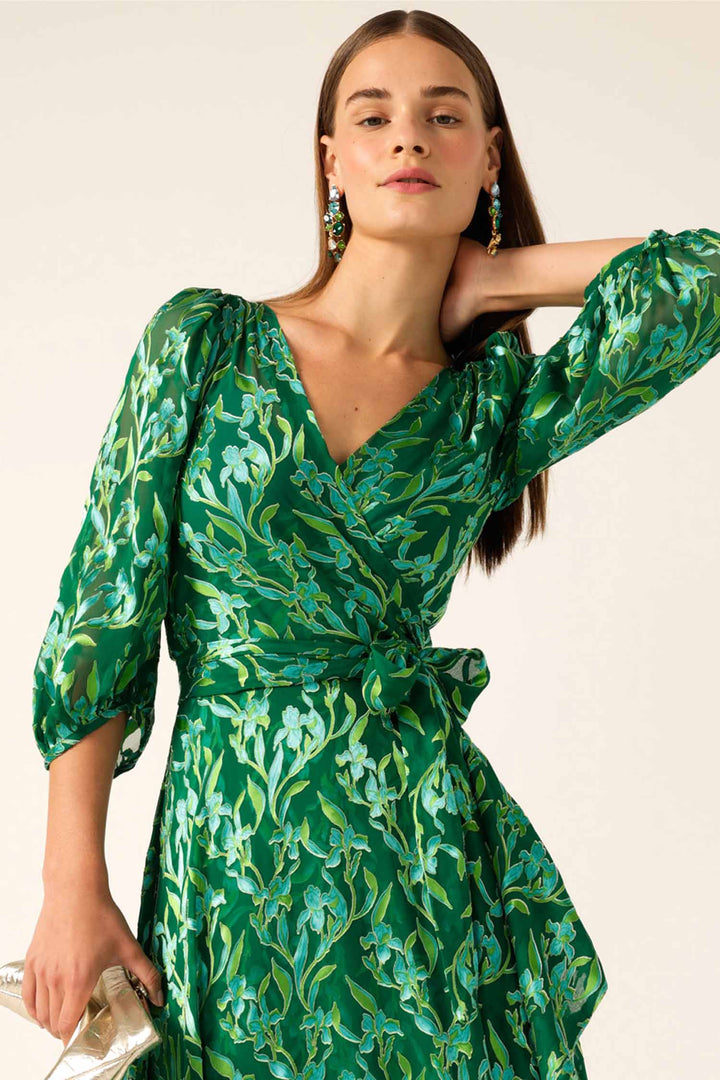Orchid Wrap Dress in Green Botanical