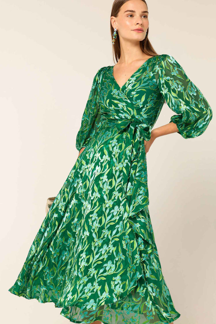 Orchid Wrap Dress in Green Botanical