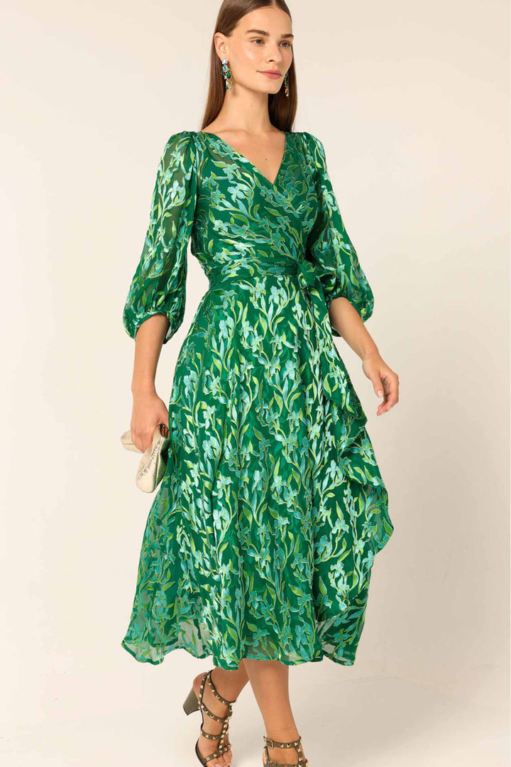 Orchid Wrap Dress in Green Botanical
