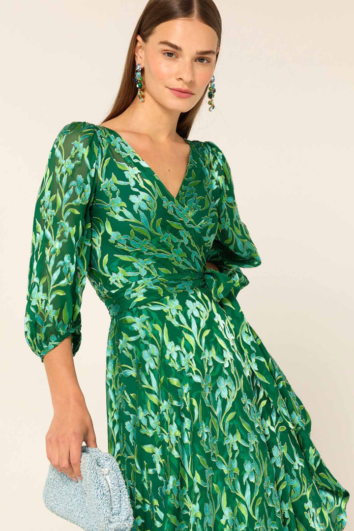 Orchid Wrap Dress in Green Botanical