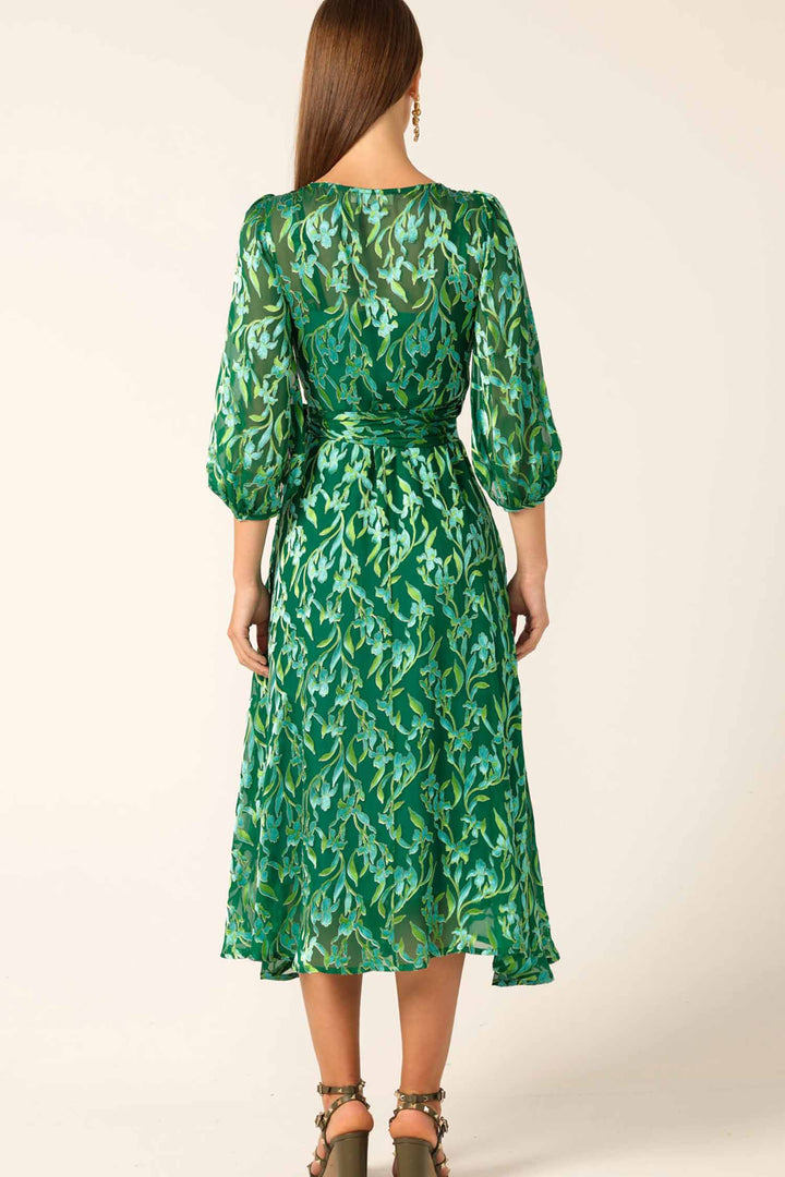 Orchid Wrap Dress in Green Botanical
