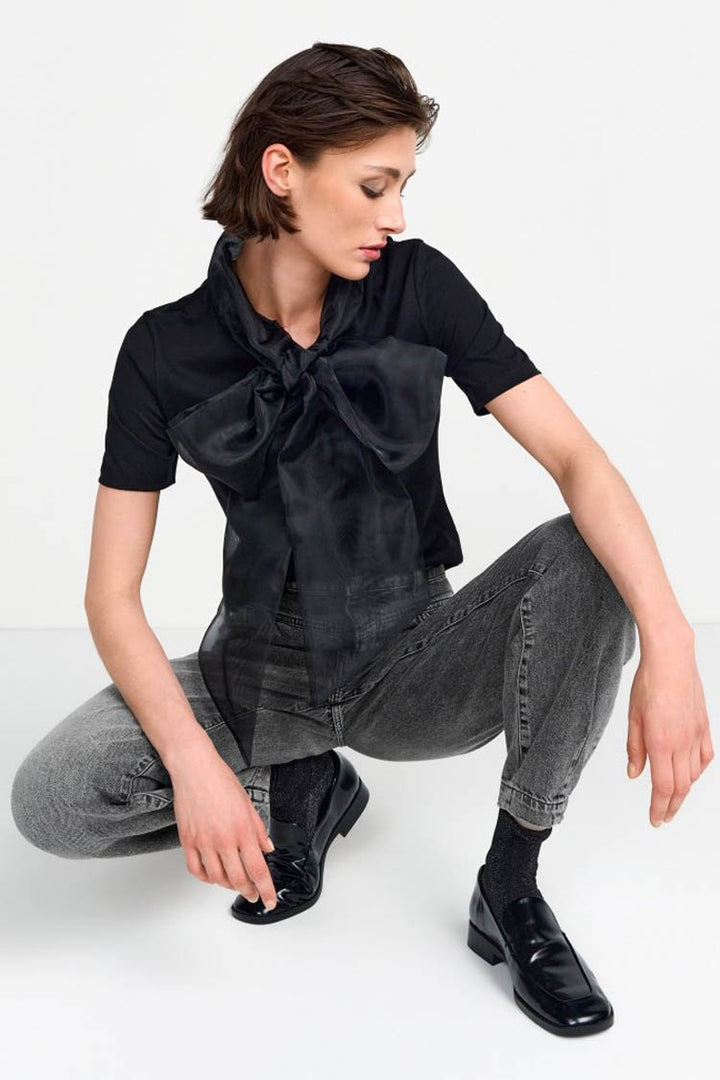 Organza Bow Collar T-Shirt