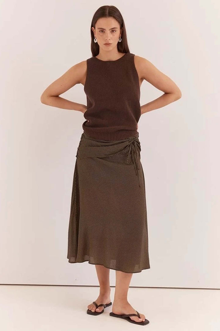 Oriana Ruched Waist Skirt in Micro Dot