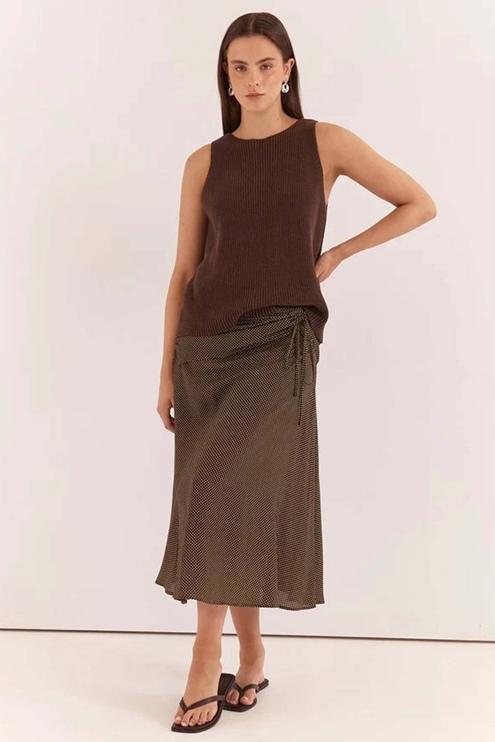 Oriana Ruched Waist Skirt in Micro Dot