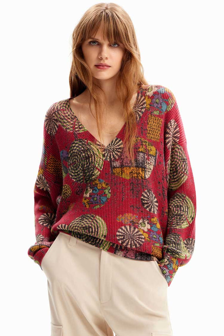 Oversize Multicolour V-neck Pullover