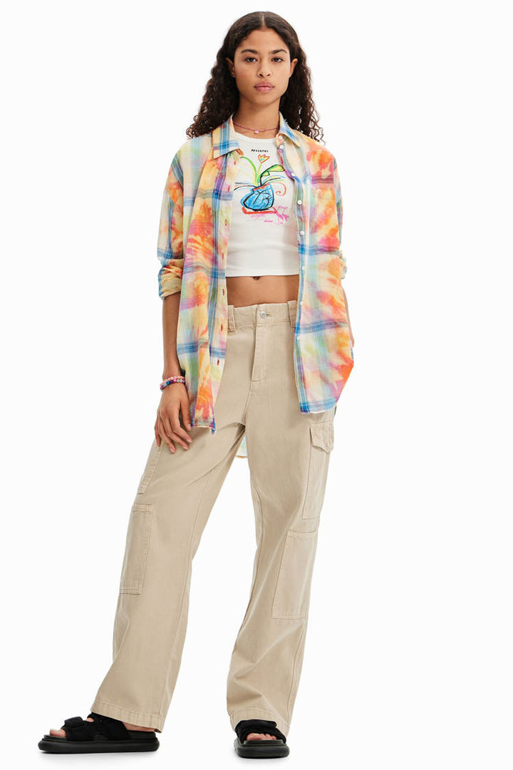 Oversize Tie-dye Plaid Shirt