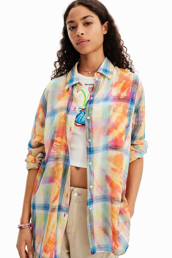 Oversize Tie-dye Plaid Shirt