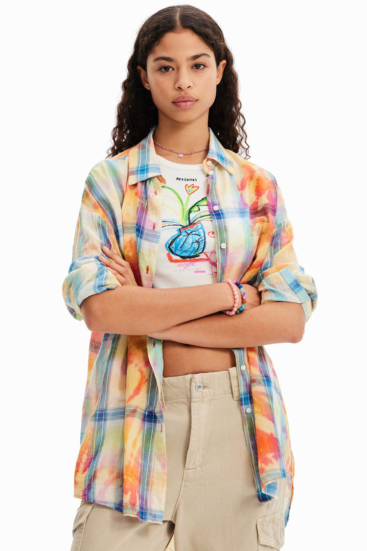 Oversize Tie-dye Plaid Shirt