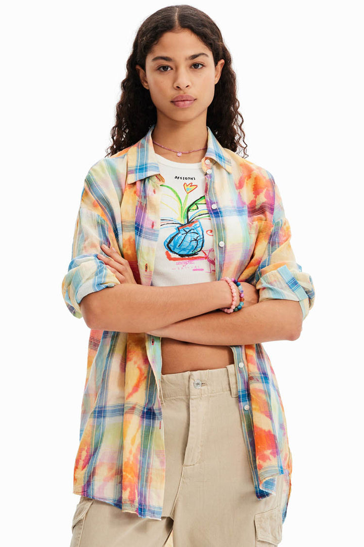 Oversize Tie-dye Plaid Shirt