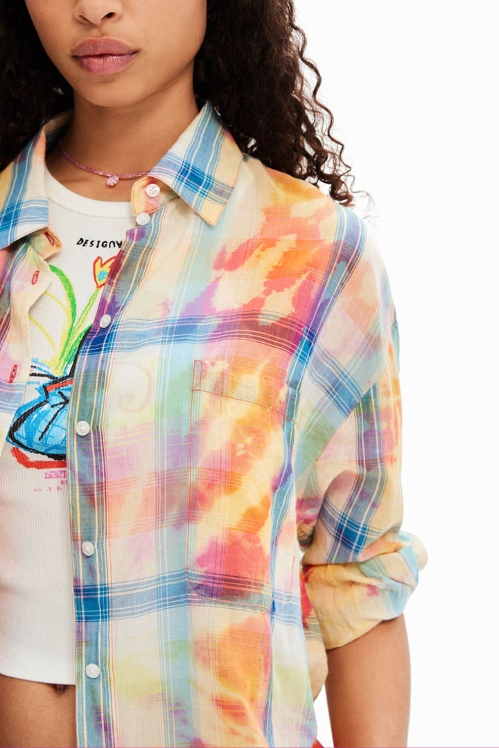 Oversize Tie-dye Plaid Shirt