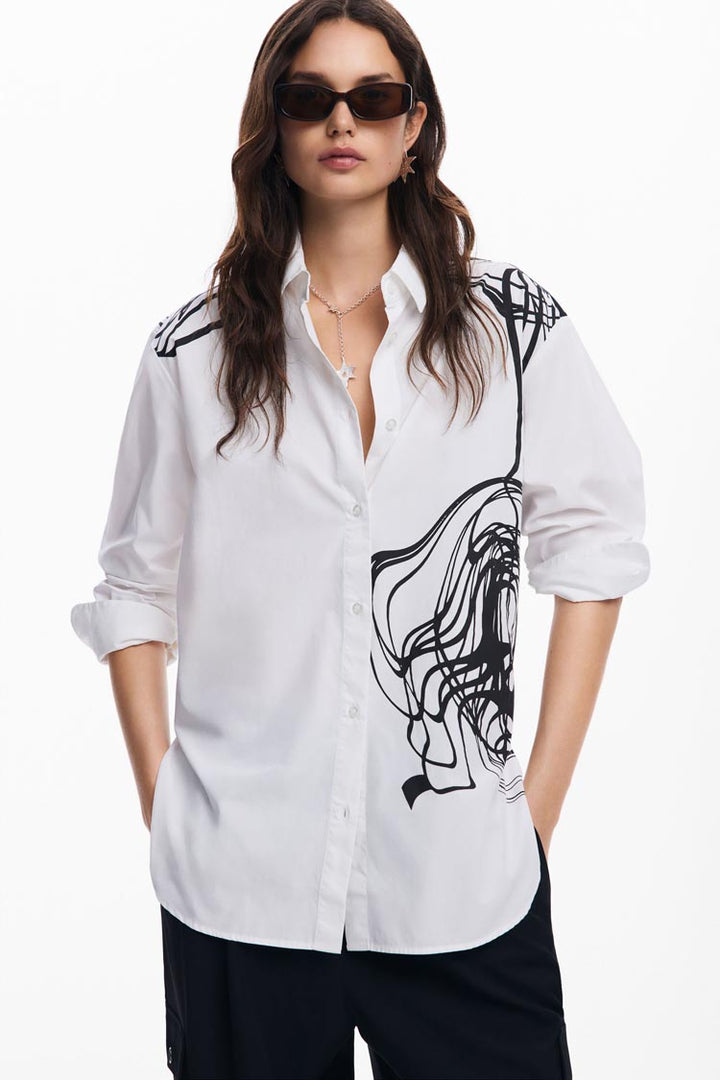Oversized Shirt in Brushstroke Print