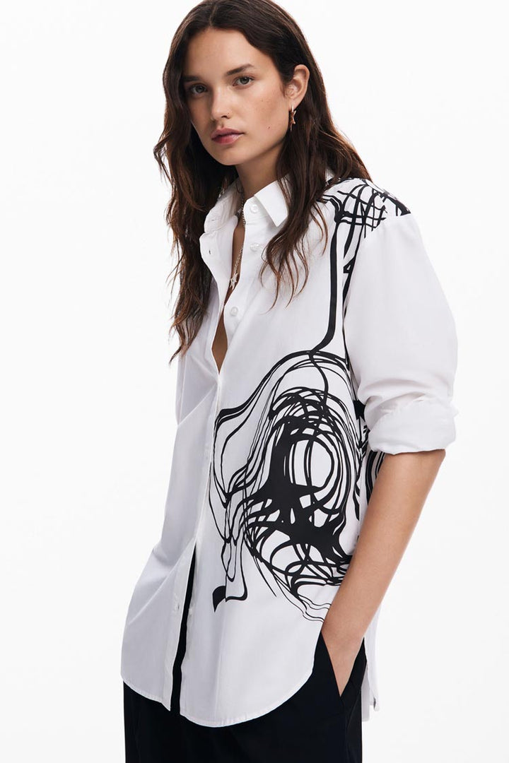 Oversized Shirt in Brushstroke Print