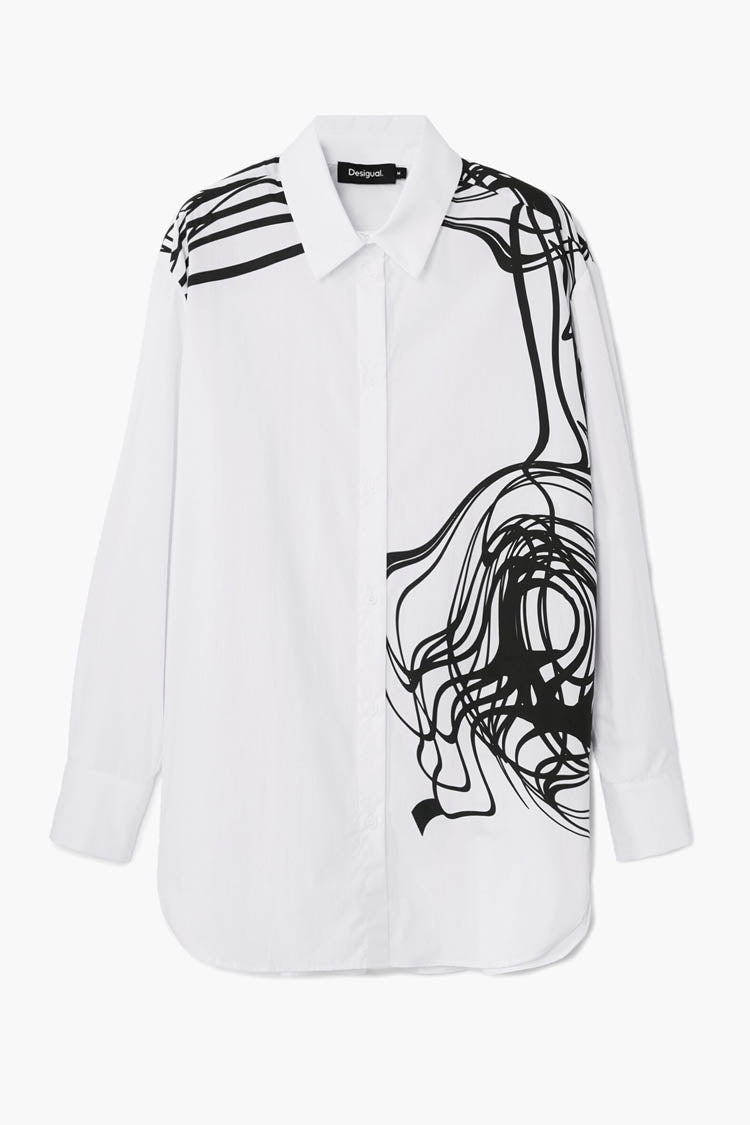 Oversized Shirt in Brushstroke Print