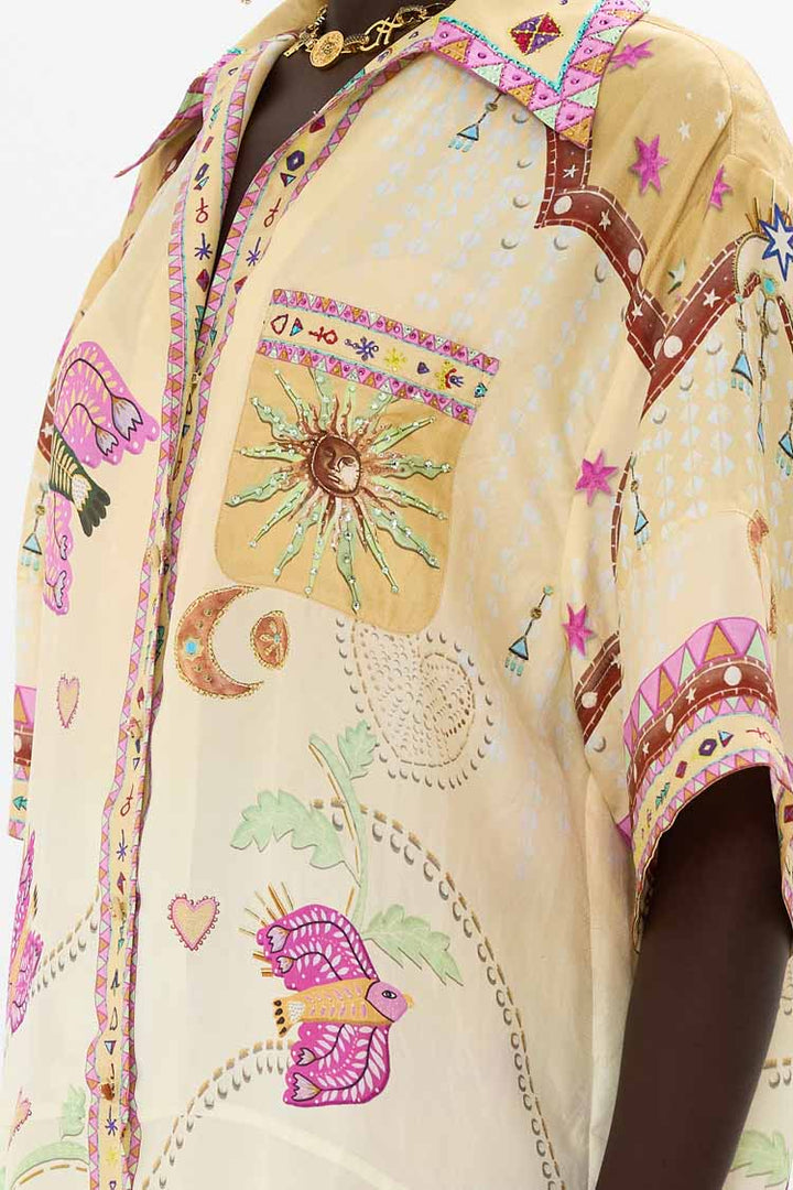 Oversized Shirt w Pocket in Aswan Abstract