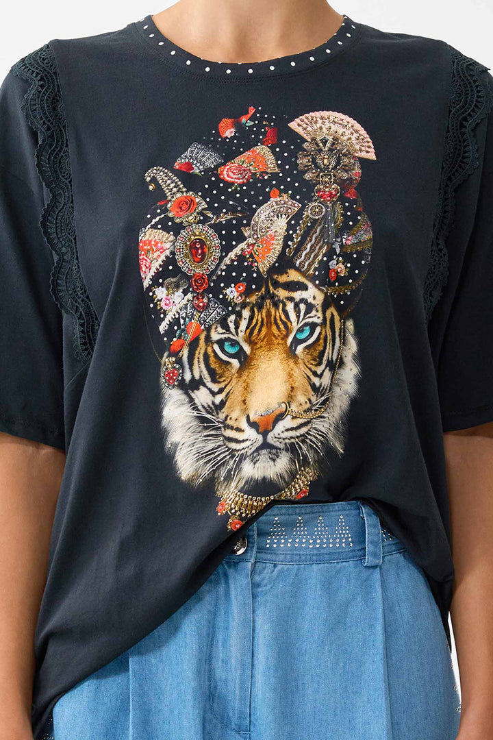 Oversized Tee with Lace Trim in Daughters of Duende