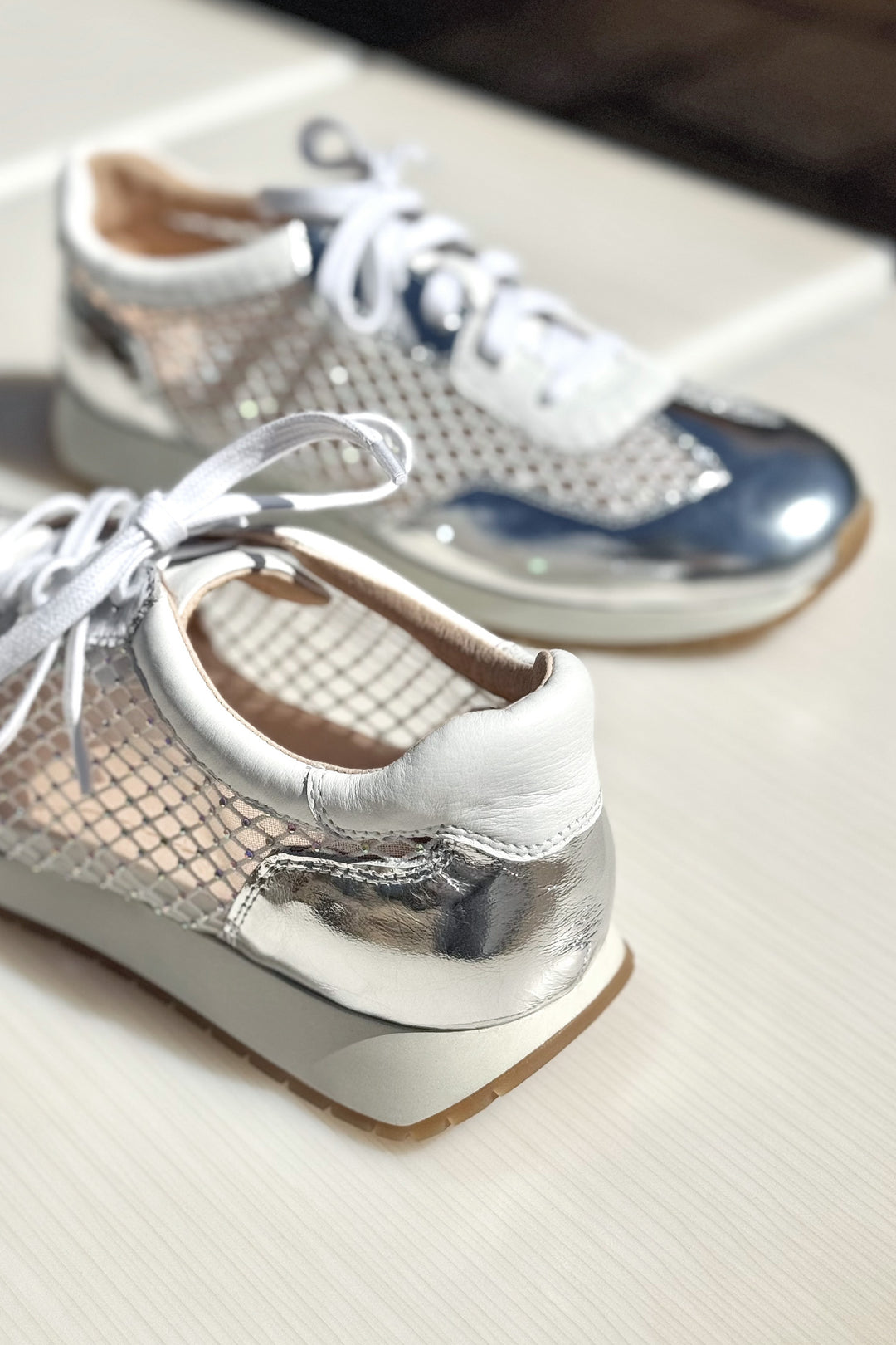 Paget Jewelled Sneakers in Silver White