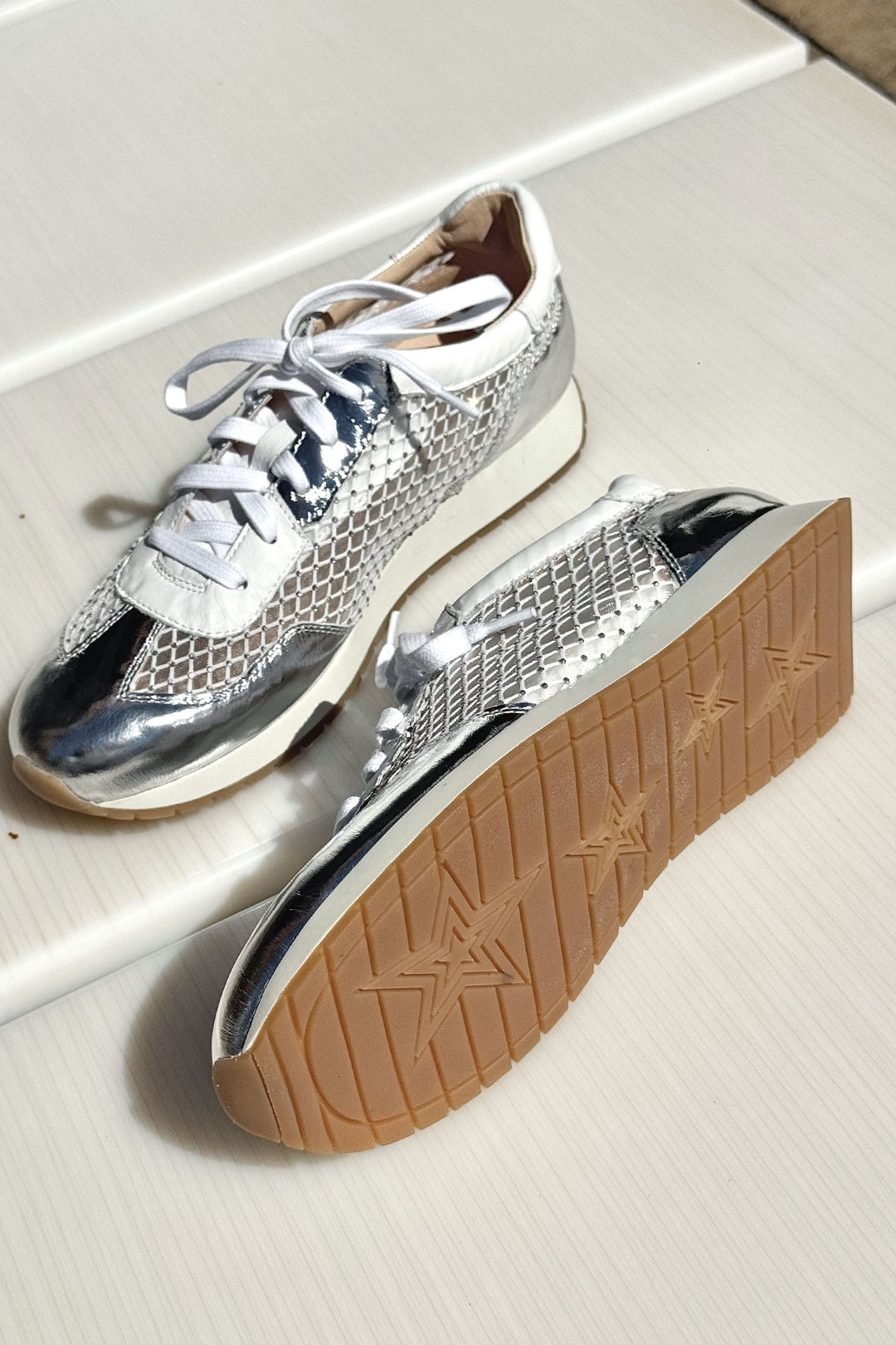Paget Jewelled Sneakers in Silver White