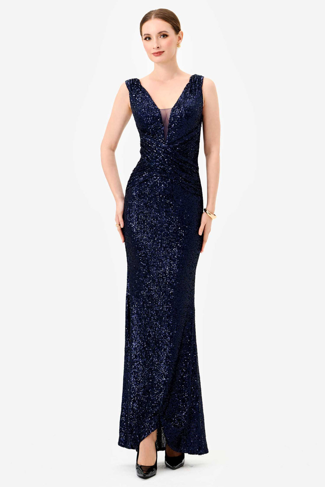 Paislee Sequin Maxi Dress in Navy