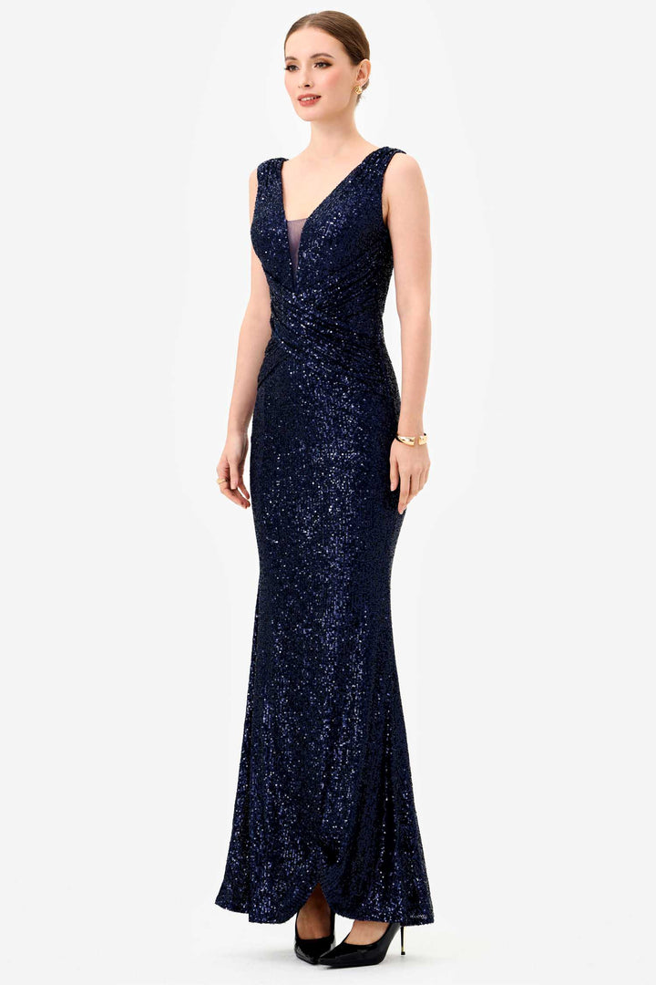 Paislee Sequin Maxi Dress in Navy