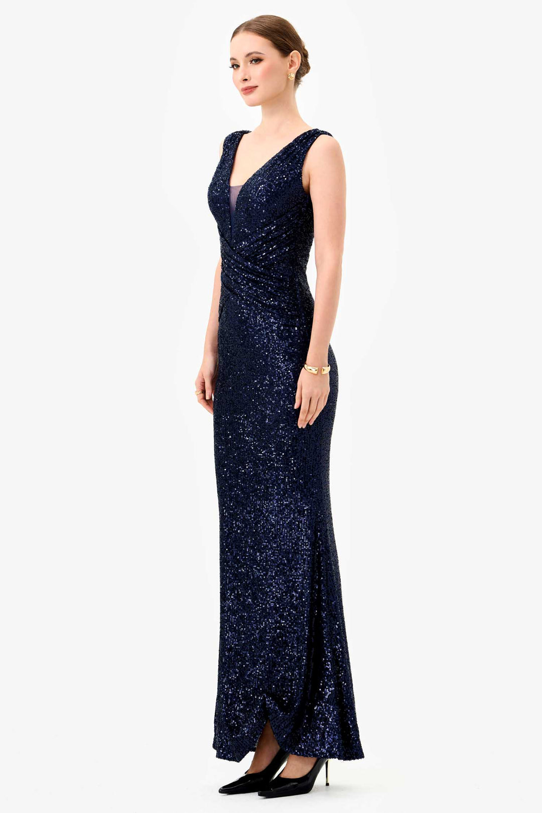 Paislee Sequin Maxi Dress in Navy