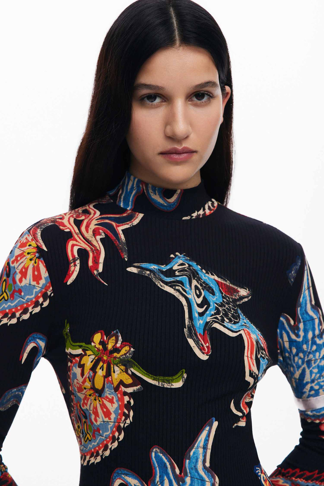 Paisley Print Mock Neck Midi Dress