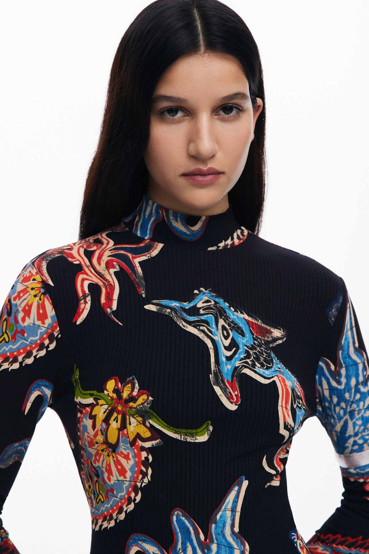 Paisley Print Mock Neck Midi Dress