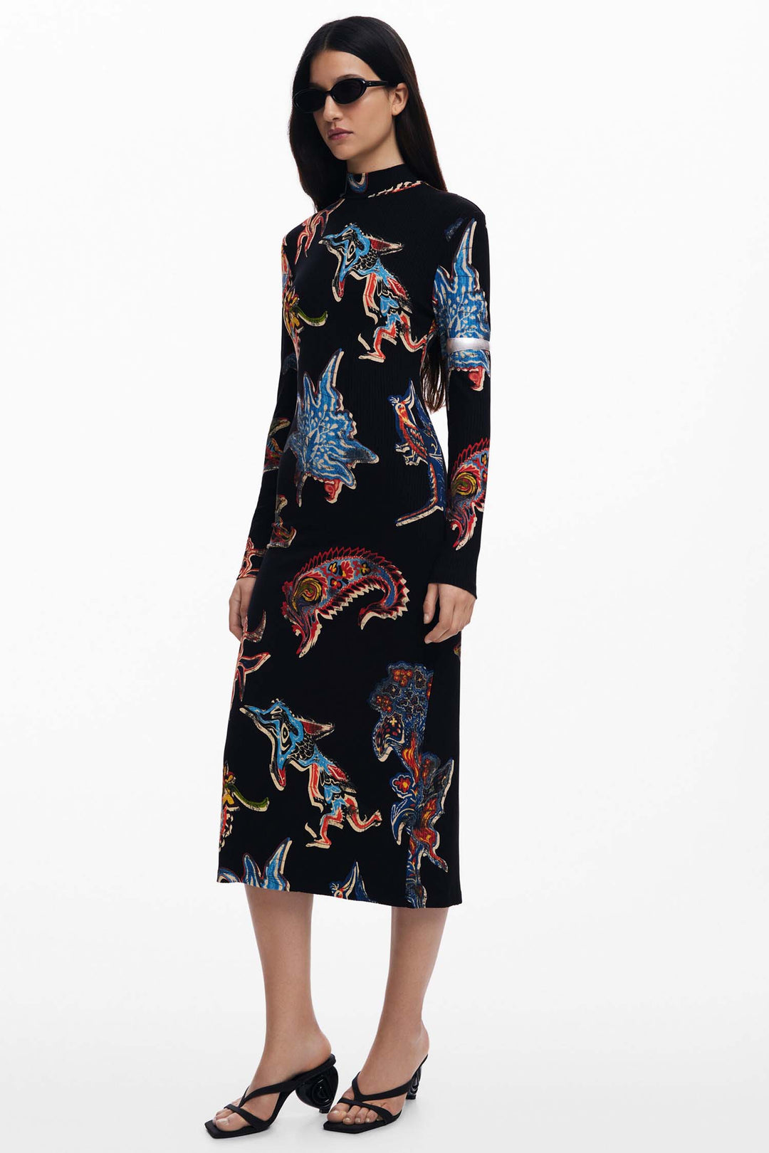 Paisley Print Mock Neck Midi Dress