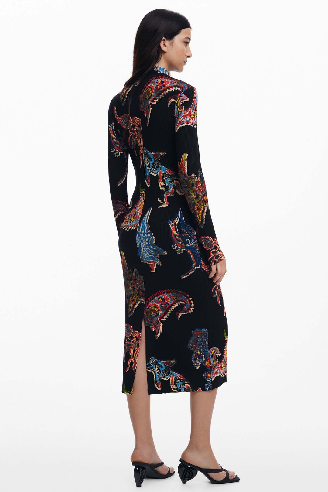 Paisley Print Mock Neck Midi Dress